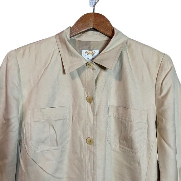 Talbots 100% silk beige button up shirt coat - Picture 5 of 12